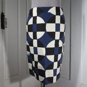 J. CREW Blue Black and White Geometric Mod Pencil Skirt